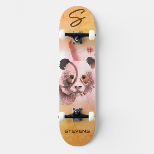 Coole Panda Illustration Art Mit Monogramm Skateboard (Vorderseite)