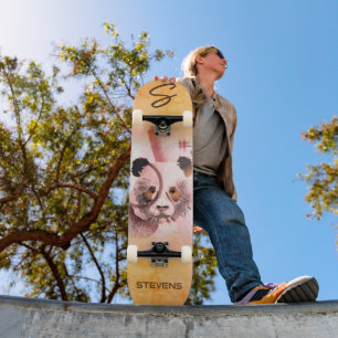 Coole Panda Illustration Art Mit Monogramm Skateboard