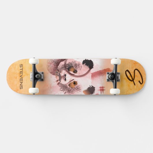 Coole Panda Illustration Art Mit Monogramm Skateboard (Horizontal)