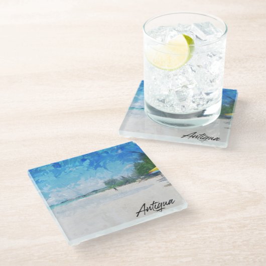 Coole Panoramaaussicht auf die Karibikinsel Antigu Glasuntersetzer (Schrägansicht)