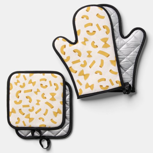Coole Pasta-Makkaroni-Muster auf Weiß Ofenhandschuh & Topflappen-Set (Vorderseite/Rückseite)