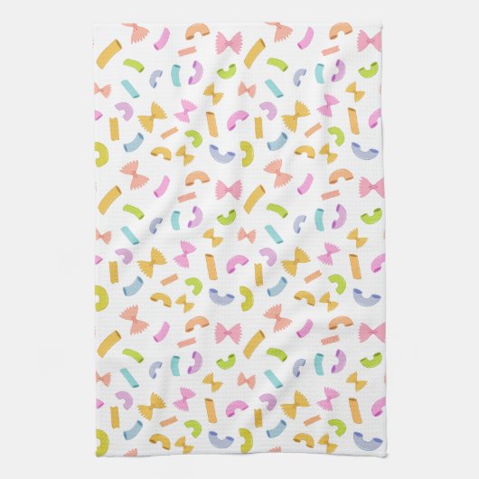 Coole Pasta mit bunten Makkaroni-Mustern auf Weiß Geschirrtuch (Vertikal)