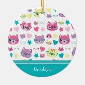 Coole Pastelkatzen mit Brillenmuster, Aquamarine W Keramik Ornament (Vorne)