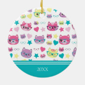 Coole Pastelkatzen mit Brillenmuster, Aquamarine W Keramik Ornament (Hinten)