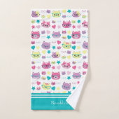 Coole Pastelkatzen mit Glasmuster, Aquamarin Badhandtuch Set (Handtuch)