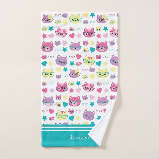 Coole Pastelkatzen mit Glasmuster, Aquamarin Badhandtuch Set (Handtuch)
