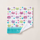 Coole Pastelkatzen mit Glasmuster, Aquamarin Badhandtuch Set (Waschlappen)