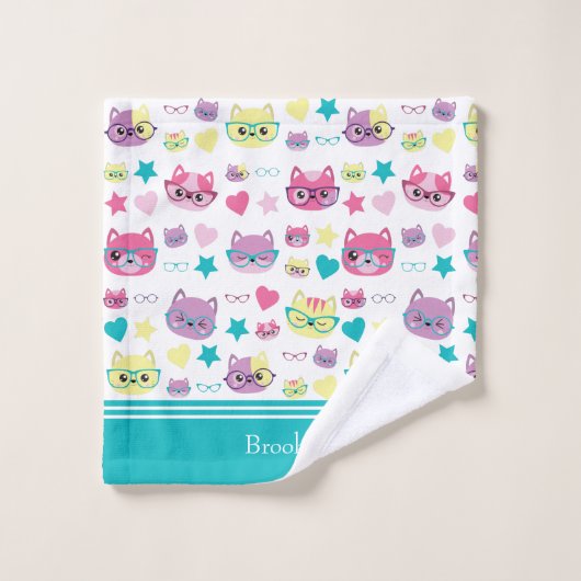 Coole Pastelkatzen mit Glasmuster, Aquamarin Badhandtuch Set (Waschlappen)