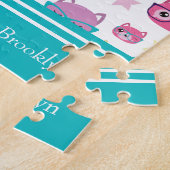 Coole Pastelkatzen mit Glasmuster, Aquamarin Puzzle (Seite)