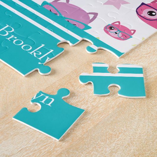 Coole Pastelkatzen mit Glasmuster, Aquamarin Puzzle (Seite)