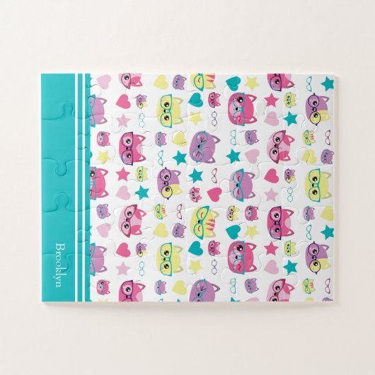 Coole Pastelkatzen mit Glasmuster, Aquamarin Puzzle (Horizontal)