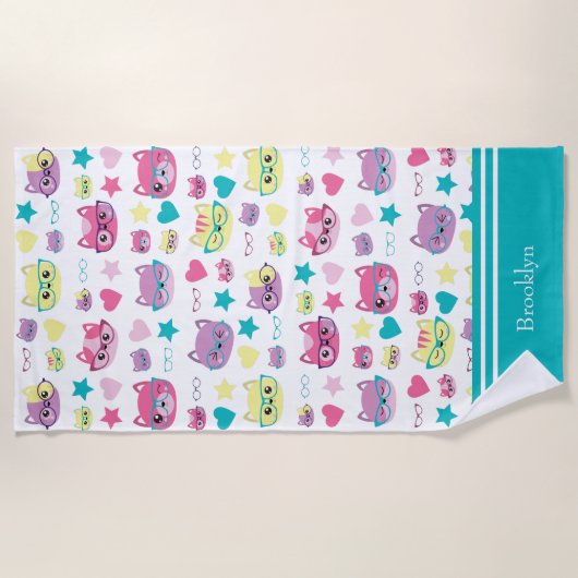 Coole Pastelkatzen mit Glasmuster, Aquamarin Strandtuch (Vorderseite)