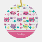 Coole Pastelkatzen mit Glasmuster, rosa Weihnachte Keramik Ornament (Vorne)