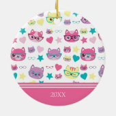 Coole Pastelkatzen mit Glasmuster, rosa Weihnachte Keramik Ornament (Hinten)