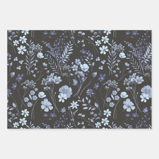 Coole Pastell Blau & Creme Rustikale Blume Geschenkpapier Set (Vorderseite 2)