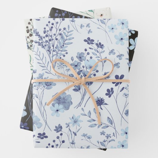 Coole Pastell Blau & Creme Rustikale Blume Geschenkpapier Set (Beispiel)