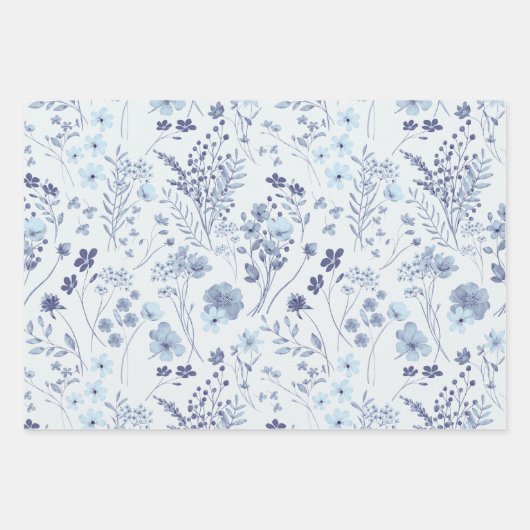 Coole Pastell Blau & Creme Rustikale Blume Geschenkpapier Set (Vorderseite)