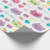 Coole Pastellkatzen mit Glasmuster Geschenkpapier (Ecke)