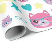 Coole Pastellkatzen mit Glasmuster Geschenkpapier (Rolleneckpunkt)