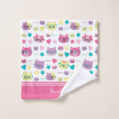 Coole Pastellkatzen mit Glasmuster, rosa Badhandtuch Set (Waschlappen)