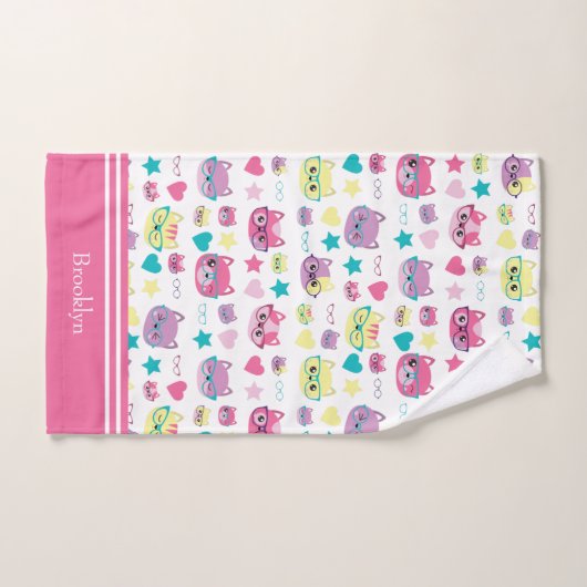 Coole Pastellkatzen mit Glasmuster, rosa Badhandtuch Set (Handtuch)