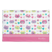 Coole Pastellkatzen mit Glasmuster, rosa Kissenbezug (Rückseite)