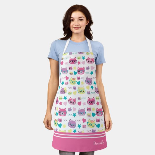 Coole Pastellkatzen mit Glasmuster, rosa Schürze (Getragen)