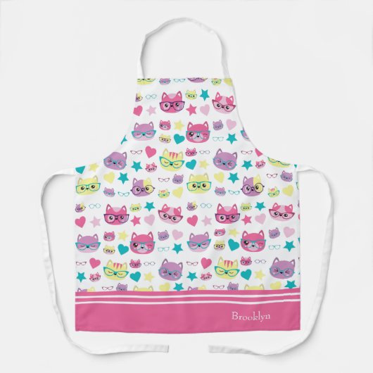 Coole Pastellkatzen mit Glasmuster, rosa Schürze (Vorderseite)