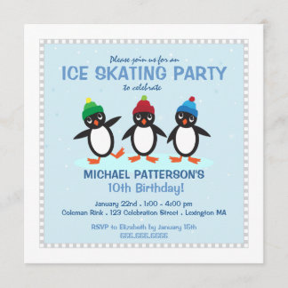 Coole Penguin-Eis-Skaten-Geburtstags-Party Einladung
