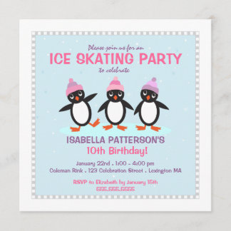 Coole Penguin Ice Skaten Geburtstagsparty Einladun Einladung