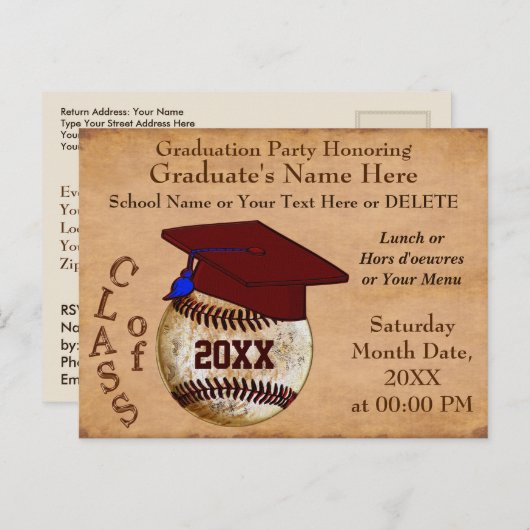 Coole Personalisierte Baseball Graduation Einladun Einladungspostkarte (Vorne/Hinten)