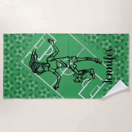Coole personalisierte Fußballerin Strandtuch (Vorderseite)