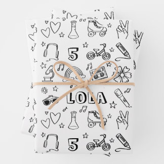 Coole Personalisierte Kinder Färben Geburtstagsmus Geschenkpapier Set