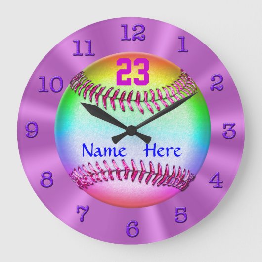 Coole Personalisierte Softball-Uhren für Mädchen Große Wanduhr (Vorderseite)