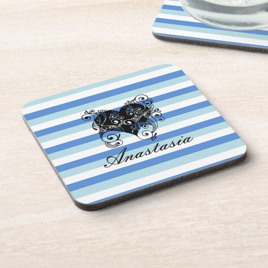 Coole, Phantastische, blaue Streifen mit weißem He Getränkeuntersetzer (Linke Seite)