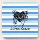 Coole, Phantastische, blaue Streifen mit weißem He Getränkeuntersetzer (Vorderseite)