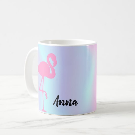 Coole Phantastische Holografie, rosa Flamingo Kaffeetasse (Vorderseite Links)