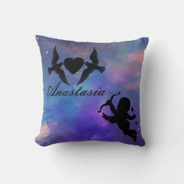 Coole, Phantastische, lila Vögel, weißes Herz und  Kissen