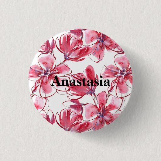 Coole, Phantastische rosa Blume Getränke Button (Vorderseite)