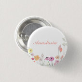 Coole, Phantastische, rosa Blume mit Ihrem Namen Button (Vorne & Hinten)