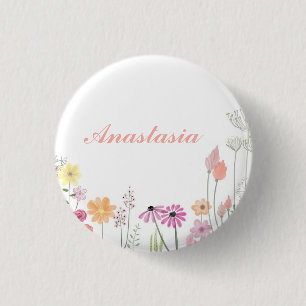 Coole, Phantastische, rosa Blume mit Ihrem Namen Button