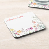 Coole, Phantastische, rosa Blume mit Ihrem Namen Getränkeuntersetzer (Linke Seite)