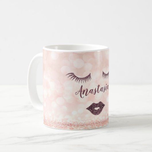 Coole, Phantastische, rosa Funkelnd Gesichter Kaffeetasse (Vorderseite Links)