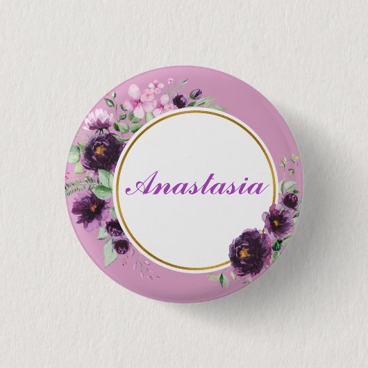Coole, Phantastische, violette Blumen mit Ihrem Na Button (Vorderseite)