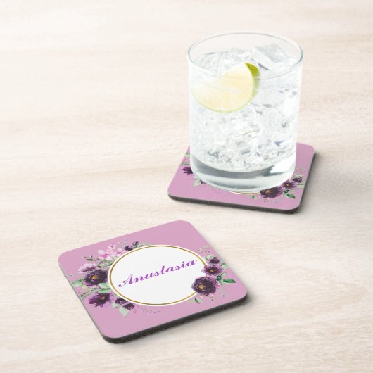 Coole, Phantastische, violette Blumen mit Namen Getränkeuntersetzer (Rechte Seite)