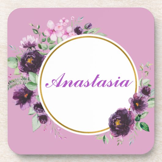 Coole, Phantastische, violette Blumen mit Namen Getränkeuntersetzer (Vorderseite)