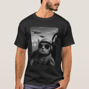 Coole Pilot-Katze Selfie-Kampfjets Humor Grafik C T-Shirt