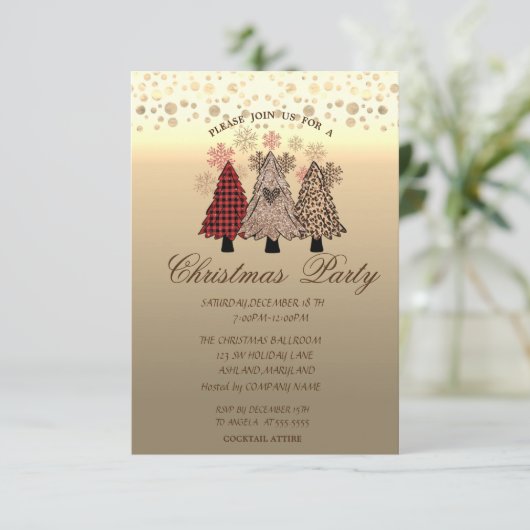 Coole Pine Trees Dots Weihnachts-Party Einladung (Stehend Vorderseite)