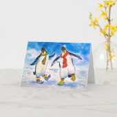 Coole Pinguine Weihnachtskarte Karte (Gelbe Blume)