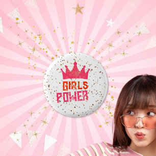 Coole pink glitzernde Mädchen Power Krone Button